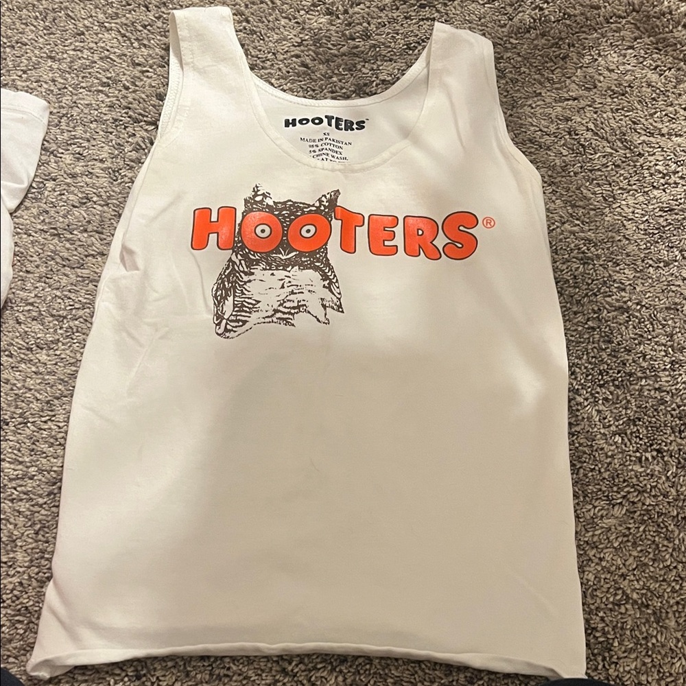 Hooters White Tank with Bright Orange Logo and Owl